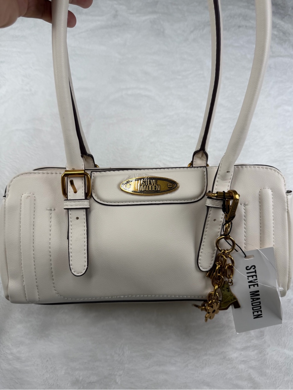Steve Madden Cream Shoulder Satchel with Gold Hardware
